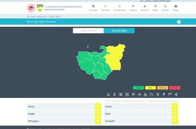 Bursa'da 6 Ilçe Için Sari Uyari
