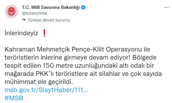 Pençe Kilit bölgesinde teröristlere ait 6 odalı mağara bulundu