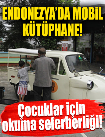 Endonezya'da mobil kütüphane...