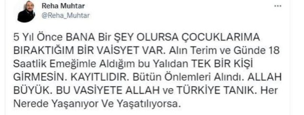 Reha Muhtar vasiyetini açıkladı