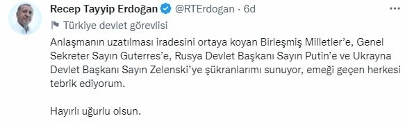 Başkan Erdoğan duyurdu! Tahıl Koridoru Anlaşması uzatıldı