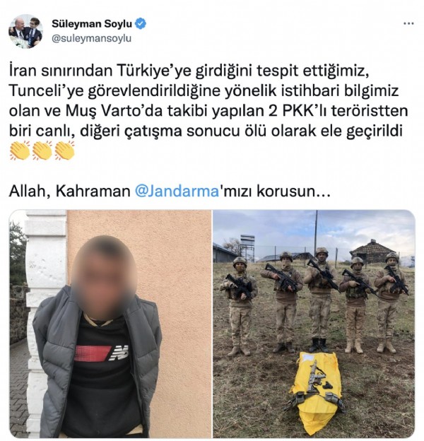 Süleyman Soylu: 2 teröristten biri ölü ele geçirildi