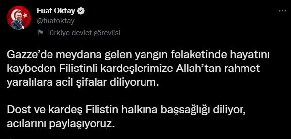 Cumhurbaşkanı Yardımcısı Oktay'dan Filistin halkına başsağlığı