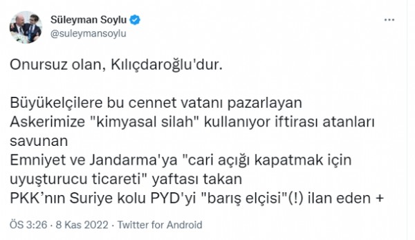 Bakan Soylu'dan sert tepki: Onursuz olan Kılıçdaroğlu'dur