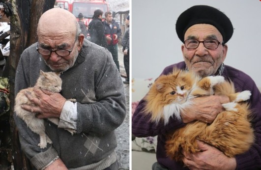 Evi yanan ve alevlerden kedisi ile kurtulan 'Ali Dede'den haber var...