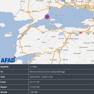 AFAD Açiklamasi 'Marmara Denizi'nde Sarköy Ilçesi Açiklarinda 4,1 Büyüklügünde Deprem Meydana Geldi'