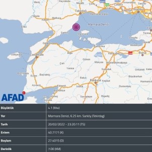 AFAD Açiklamasi 'Marmara Denizi'nde Tekirdag'in Sarköy Ilçesi Açiklarinda 4,1 Büyüklügünde Bir Deprem Meydana Geldi'