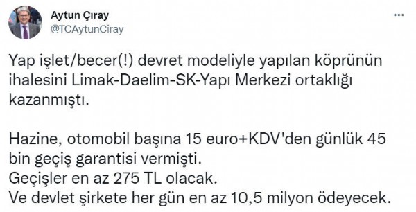 İYİ Parti'li Çıray'dan skandal Çanakkale Köprüsü paylaşımı! Küfür ağızlarına yuva yapmış...