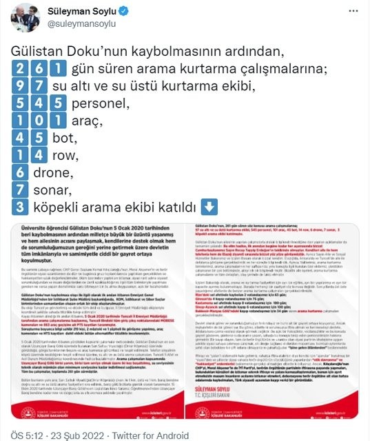 Bakan Soylu'dan Gülistan Doku açıklaması: Devletin tüm imkanlarıyla ciddi bir gayret ortaya konulmuştur