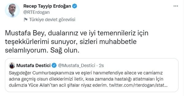 Başkan Erdoğan siyasilerden gelen geçmiş olsun mesajlarına teşekkür etti!