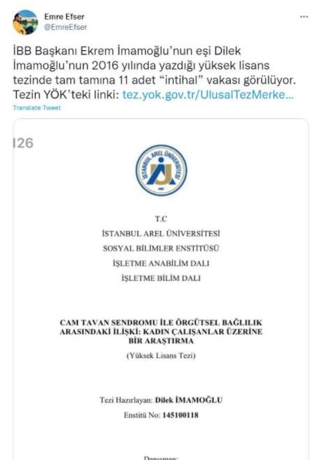 Ekrem İmamoğlu'nun eşi Dilek İmamoğlu'nun tezi çalıntı çıktı!