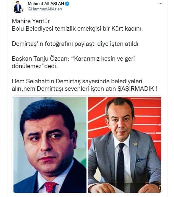 Bolu Belediyesi'nde çalışan işçi Selahattin Demirtaş fotoğrafı paylaştı! HDP'li Gergerlioğlu ile Tanju Özcan birbirine girdi