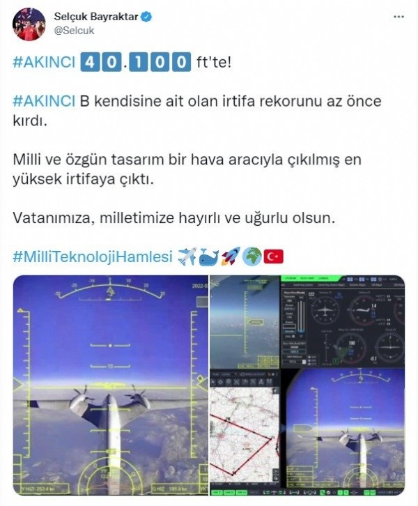 Bayraktar Akıncı TİHA Milli havacılık tarihimizin irtifa rekorunu kırdı!