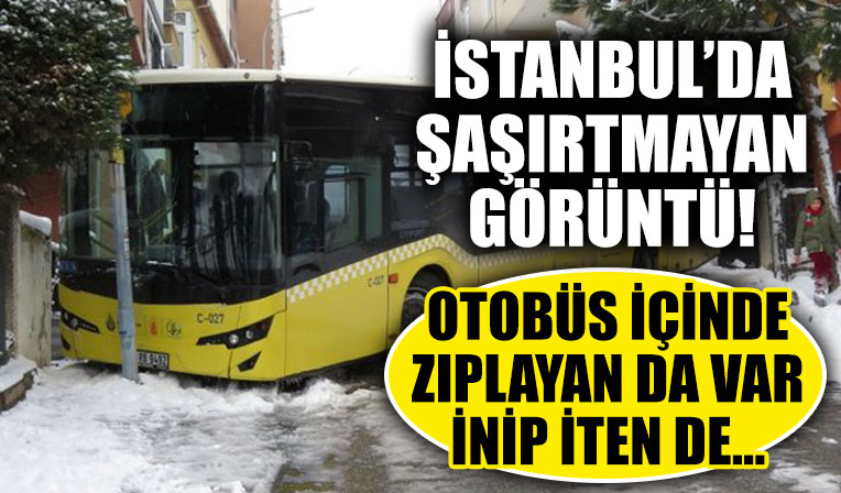 Kar sonrası İstanbul'da şaşırtmayan görüntüler: Vatandaşlar içerisinde zıplayarak hareket ettirmeye çalıştı