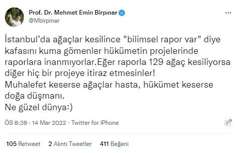 İBB'nin ağaç katliamıyla ilgili çarpıcı sözler: Muhalefet keserse 'ağaçlar hasta' hükümet keserse 'doğa düşmanı'