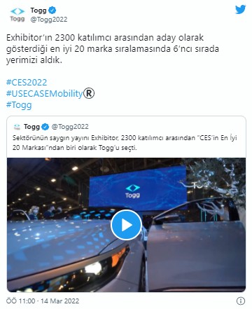 TOGG en iyi 20 marka sıralamasında 6'ıncı sırada yer aldı!