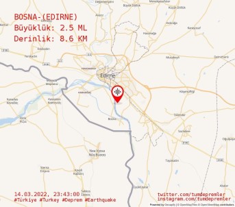 Edirne'de 2.5 Büyüklügünde Deprem Yasandi