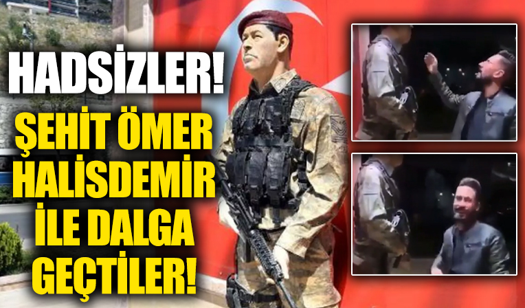 Suriyeli göçmen Ömer Halisdemir'in heykeliyle dalga geçip kayda aldı!