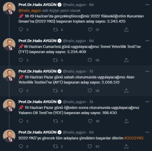 ÖSYM Baskani Aygün Açiklamasi '2022 YKS'ye Basvuran Toplam Aday Sayisi 3 Milyon 243 Bin 425'