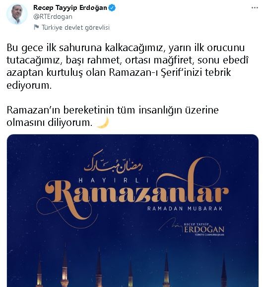 Başkan Erdoğan'dan Ramazan ayı mesajı