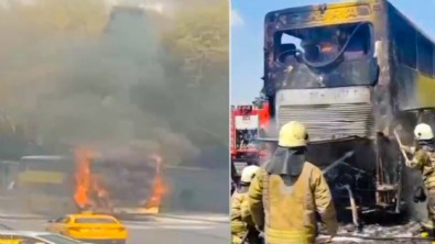 Çift katlı İETT otobüsü yandı! İçinde yolcular bulunuyordu!