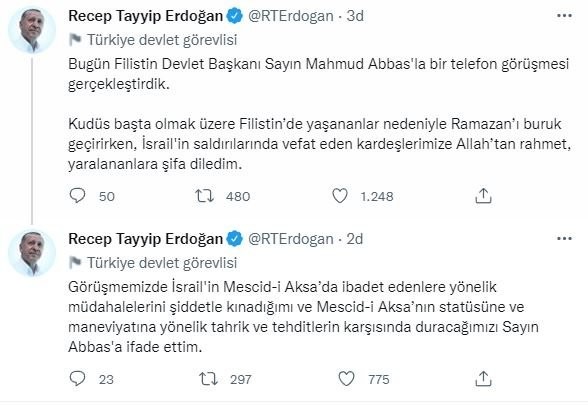 Mahmud Abbas'la görüşen Başkan Erdoğan'dan 'Mescid-i Aksa' mesajı