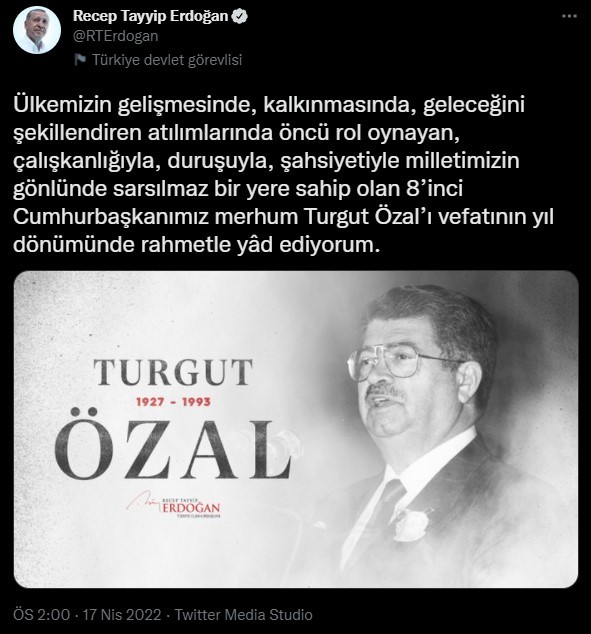 Başkan Erdoğan 8. Cumhurbaşkanı Turgut Özal'ı andı!