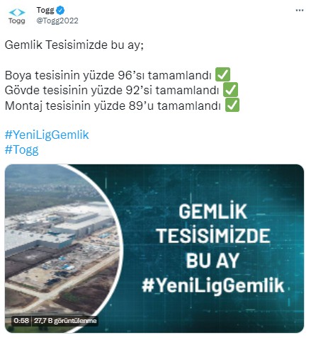TOGG’dan heyecanlandıran paylaşım: Tesisler tamamlanıyor