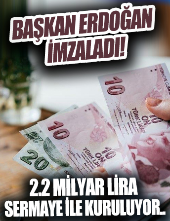 Başkan Erdoğan imzaladı: 2.2 milyar lira sermayeli şirket kuruluyor!