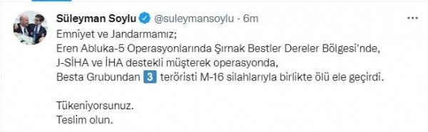 Bakan Soylu duyurdu! 3 terörist ölü ele geçirildi