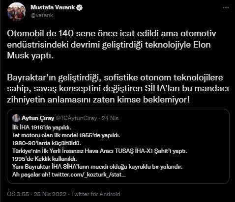 Bakan Varank'tan İYİ Parti'li Çıray'ın 'SİHA' algısına yanıt: Bu mandacı zihniyetin anlamasını zaten kimse beklemiyor
