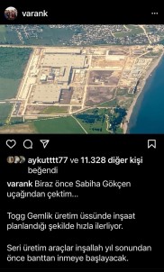 Bakan Varank Uçaktan TOGG'un Dev Fabrikasini Çekti