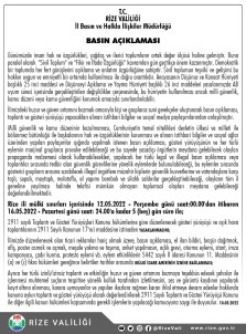 Rize'de 5 Günlük Yasaklama Karari