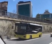 Beykoz'da Kaza Yapan IETT Otobüsünün Lastigi Yola Savruldu