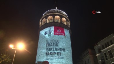 Galata Kulesi'nde Trafik Haftasi'nin Kapanisina Özel Isikli Gösteri