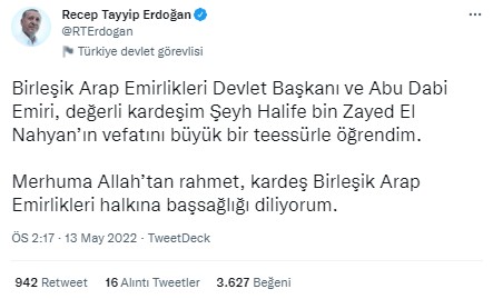 Başkan Erdoğan'dan taziye mesajı!