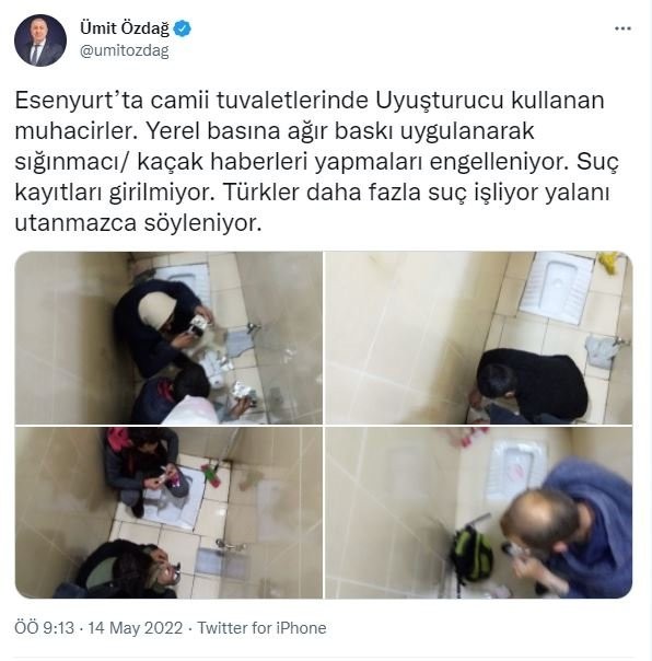 Ümit Özdağ'dan 'kurgu' kokan paylaşım! Tuvalet kabininden 'mülteci' görüntüsü servis etti