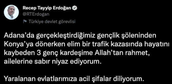 Başkan Erdoğan'dan taziye paylaşımı!