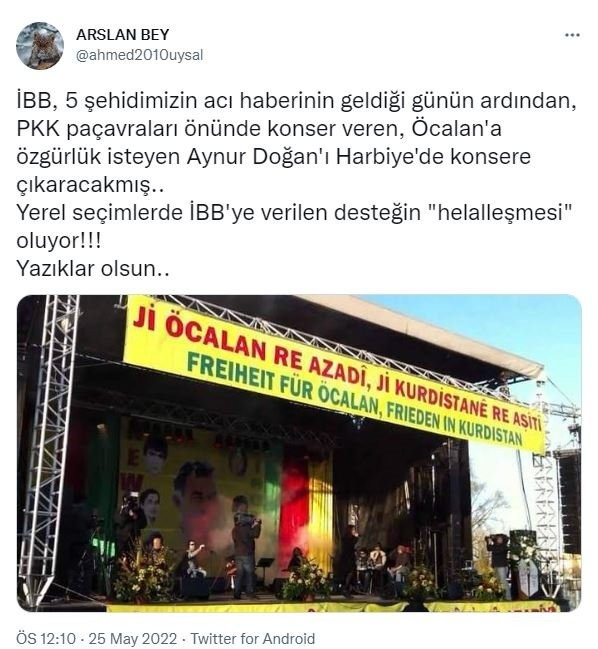 CHP'li İBB'nin PKK destekçisi Aynur Doğan'a sahne açmasına tepkiler çığ gibi büyüyor!