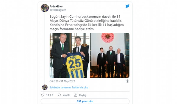 Fenerbahçeli Arda Güler, Başkan Erdoğan'a forma hediye etti!