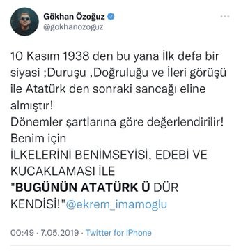 Gökhan Özoğuz’dan 'Bugünün Atatürk'ü' dediği Ekrem İmamoğlu’na tepki!