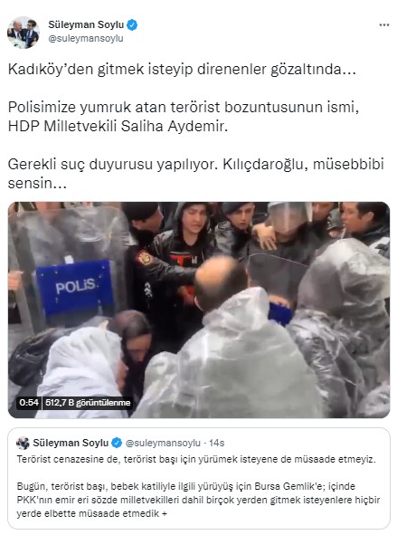 Bakan Soylu 'Kılıçdaroğlu müsebbibi sensin' diyerek duyurdu: Terörist başı için yürümek isteyene müsaade etmeyiz