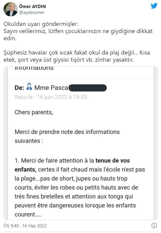 Fransa'da bir okulun ebeveynlere gönderdiği 'kılık- kıyafet yönetmeliği' uyarısı sosyal medyada gündem olmadı