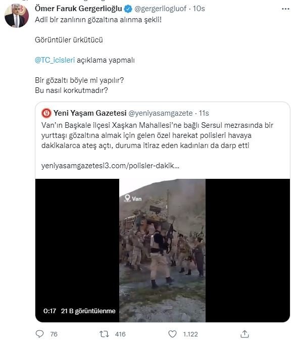 HDP'li Ömer Faruk Gergerlioğlu yine provokasyon peşinde! PKK'lı teröristin gözaltına alınması hakkında algı operasyonu!