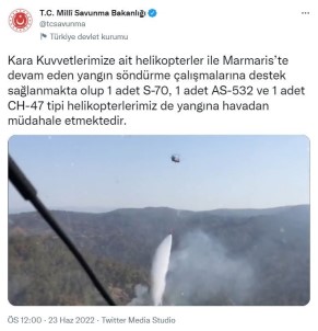 Askeri Helikopterler Marmaris'teki Orman Yanginina Müdahale Ediyor