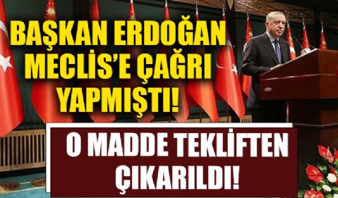 Başkan Erdoğan, Meclis'e çağrı yapmıştı! O madde tekliften çıkarıldı!