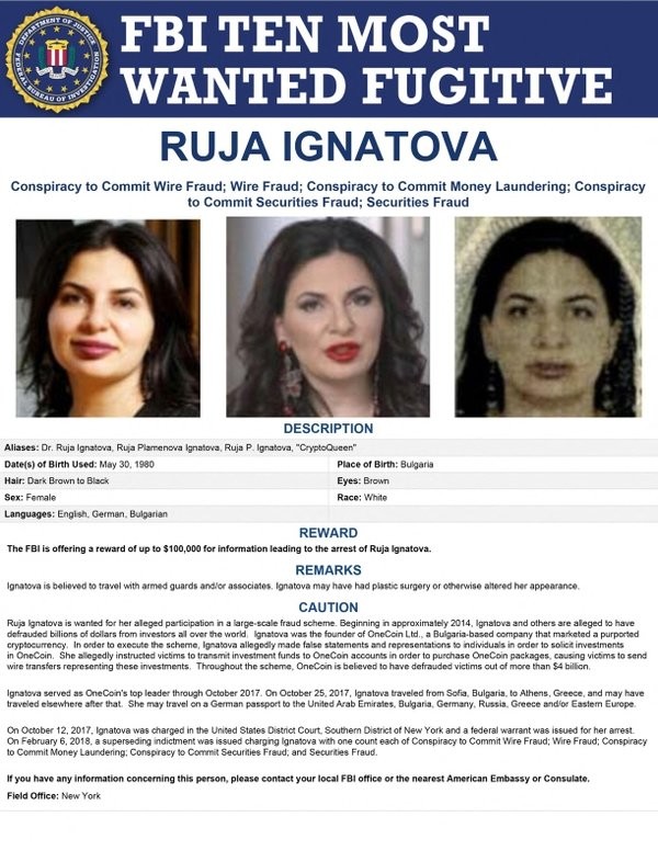 Binlerce kişiyi dolandıran Kripto Kraliçe Ruja Ignatova FBI'ın en çok aranan 10 kişilik listesinde