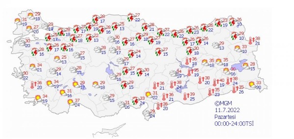 Türkiye'nin 5 günlük hava raporu...