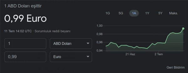 Dolar ve euro kuru 20 yıl sonra eşitlendi!