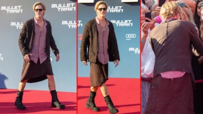 Brad Pitt film galasına etek giyip gitti!